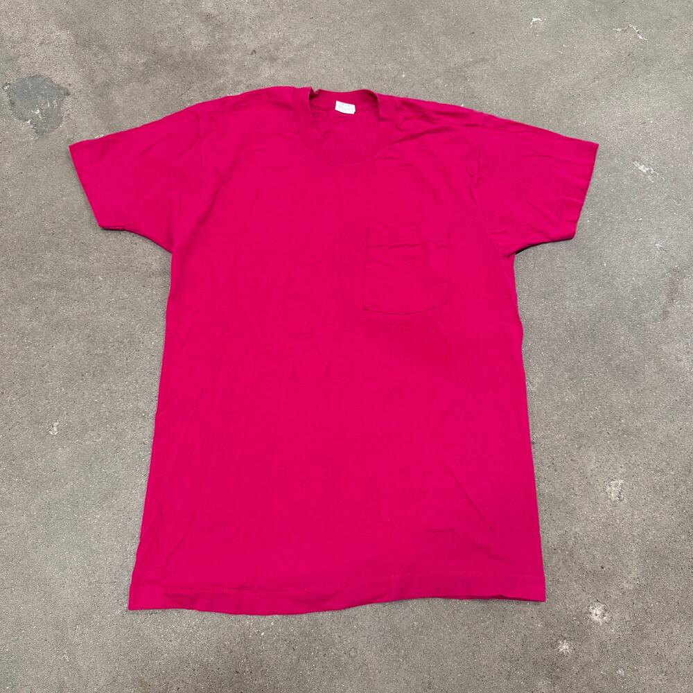 Vintage 90s Fruit Of The Loom Selvedge Pocket Pink T Shirt USA Large